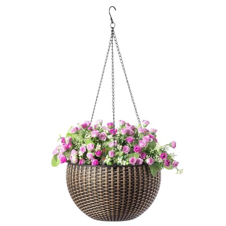 INVERNACULO 10.75 x 23 in. 10 Self Watering Bronze Hanging Basket Flower Planter IN2641844